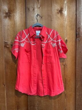 Vintage 80s Carry Back Coral Pink Western Metallic Embroidered Cotton Ramie
